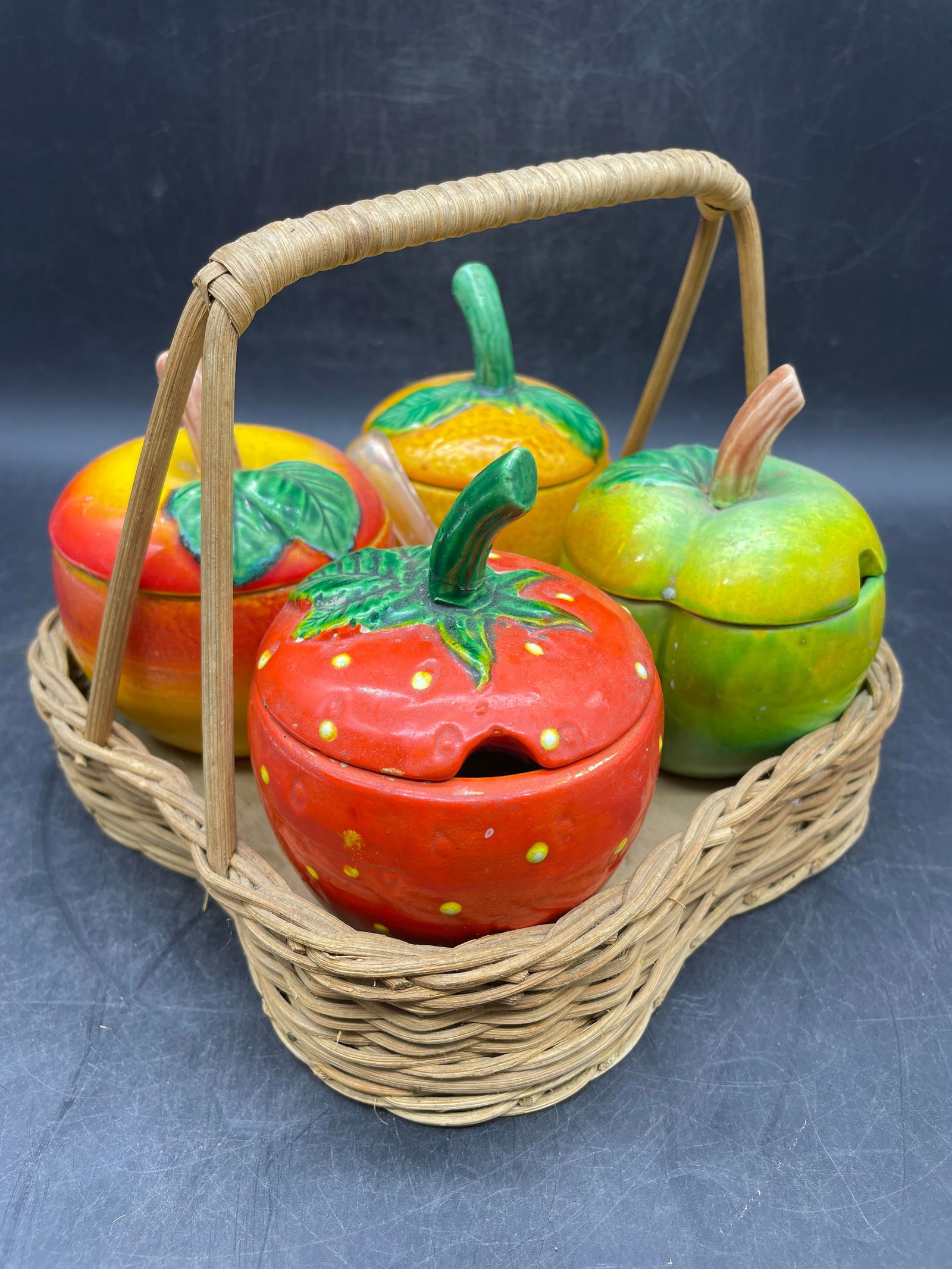 Vintage Set of 4 Fruit Jelly or Jam Condiment Jars -- Made in Japan (1 of 8)