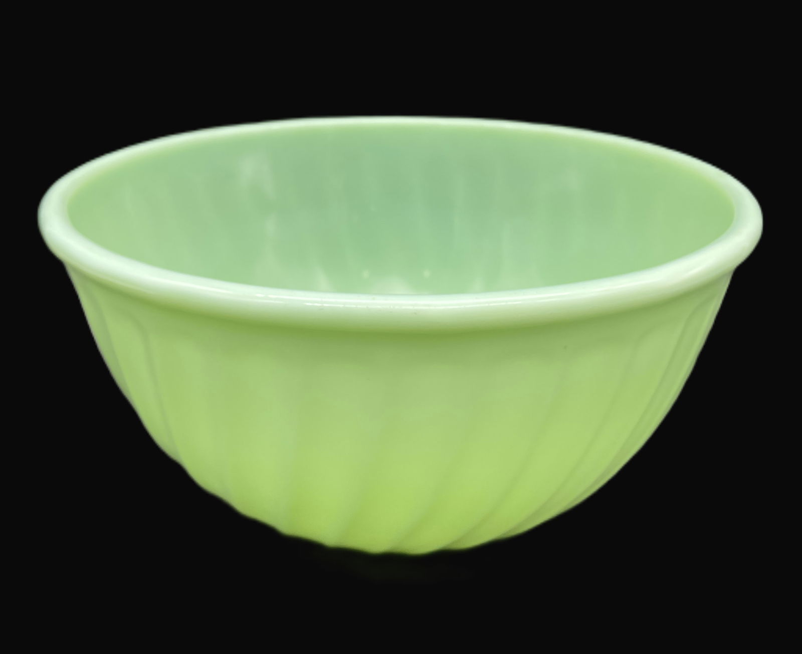 FIRE KING JADEITE SWIRL MIXING BOWL: Title: FIRE KING JADEITE SWIRL MIXING BOWL Date/Period: APPROX 1950'S Dimension: APPROX. 9" Material: JADEITE Additional Information: FIRE KING JADEITE SWIRL MIXING BOWL Shipping: Domestic: Flat-rate