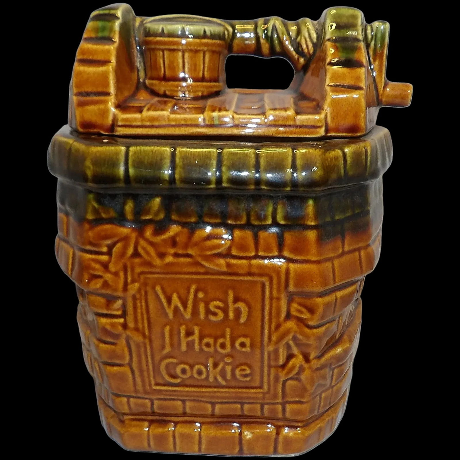 McCoy "Wish I Had A Cookie" Cookie Jar: This –McCoy "Wish I Had A Cookie" Cookie Jar is made from heavy glazed pottery by McCoy in the 1960's. The sentiment appears on one side of the cookie jar; and the sides and back are without wri