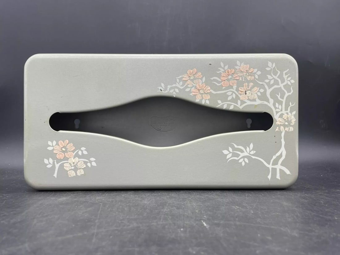 Vintage Ransburg 1950s Retro Hand Painted Silver White & Pink Metal Tissue Box: Title: Vintage Ransburg 1950s Retro Hand Painted Silver White & Pink Metal Tissue Box Date/Period: Approx. 1950's Dimension: Approx. 10.5" x 2.5" tall Material: metal Additional Information: Vintage R