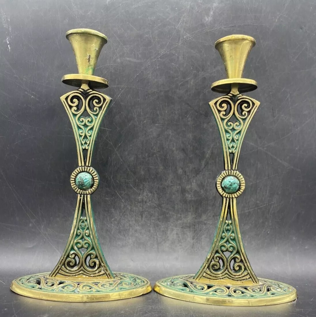 Abada Brass Candlestick Candle Holders Eliat Stone Israel