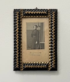 Painted Tramp Art Portrait Frame w Photo