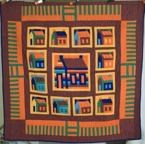 VIBRANT Vintage Schoolhouse Antique Quilt ~WONDERFUL COLORS & FENCE BORDER!