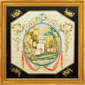 Silk embroidery needlework sampler - Moravian School Bethlehem, PA c.1830