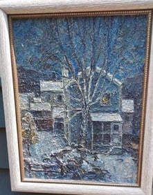 Phenomenal Oil painting First Snowfall morning Signed