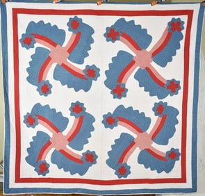 OUTSTANDING Vintage 1880's Princess Feather Applique Antique Quilt!