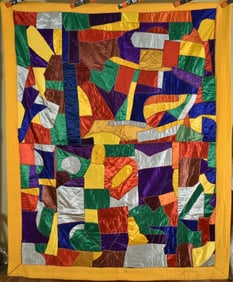 AMAZING Vintage 40's Crazy Antique Quilt ~VIBRANT Solid Colors!