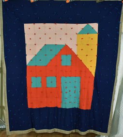 Unusual Vintage 1950's Amish Pictorial Mosaic Barn Antique Quilt!