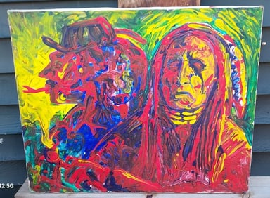Oil painting American Indian 24 x 30" Forked Tongue Soldier