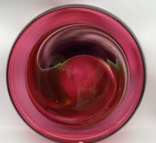 MICHAEL MORTARA ART GLASS BOWL SIGNED DATED RUBY RED