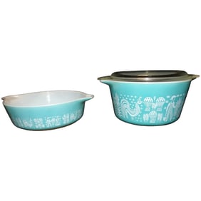 1950's-60’s MCM Blue Amish Butterprint Pyrex Bake-n-Serve Dish, #471, 1 Pt. & #473 1 Qt. with