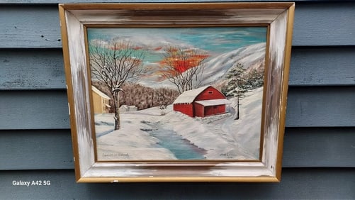 oil painting Sunset In Vermont 1958 Anne Larsen Great Colors Winter Scene