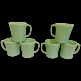 Fire King 1951-1960 Oven Ware Made in USA D Handle Jadeite Coffee Mugs