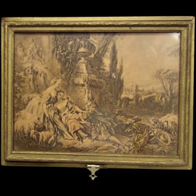 Vintage Jewelry Box with Romantic Lithograph Under Glass – 1940’s