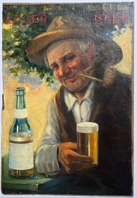 Original, ca. 1920, Illustration Art, Oil on Wood Panel for Cincinnati Hudepohl Beer Ad