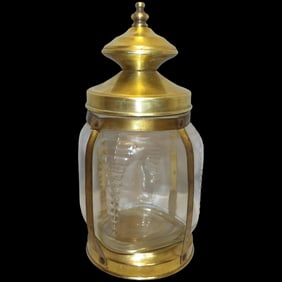 Vintage HAZEL ATLAS Brass Glass Lantern Cookie, Candy, Cigar, or Humidor Jar