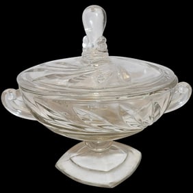 Vintage Clear Glass Round Pedestal Covered Candy Dish