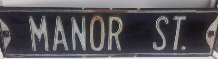 Vintage Embossed Steel Street Sign Manor St. from Columbia PA Lancaster County