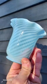 blue opalescent swirl gas lamp shade art fluted glass 2 1/4 fitter