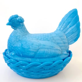 Blue Opaline 7" Hen on the Nest by Westmoreland