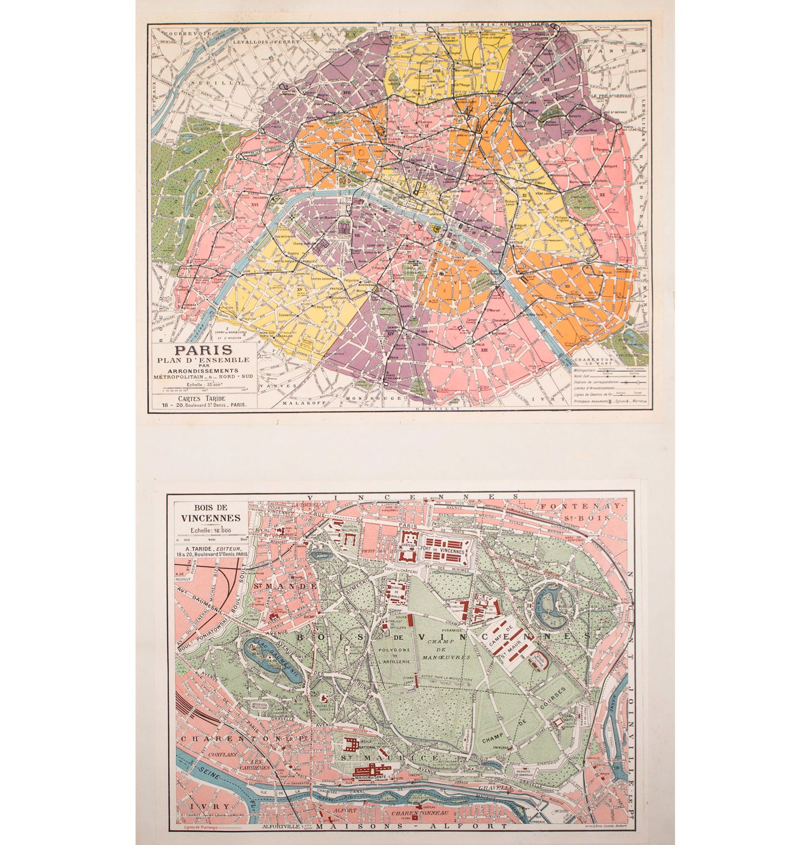 Paris arrondisements map 1920 Taride linen (1 of 8)
