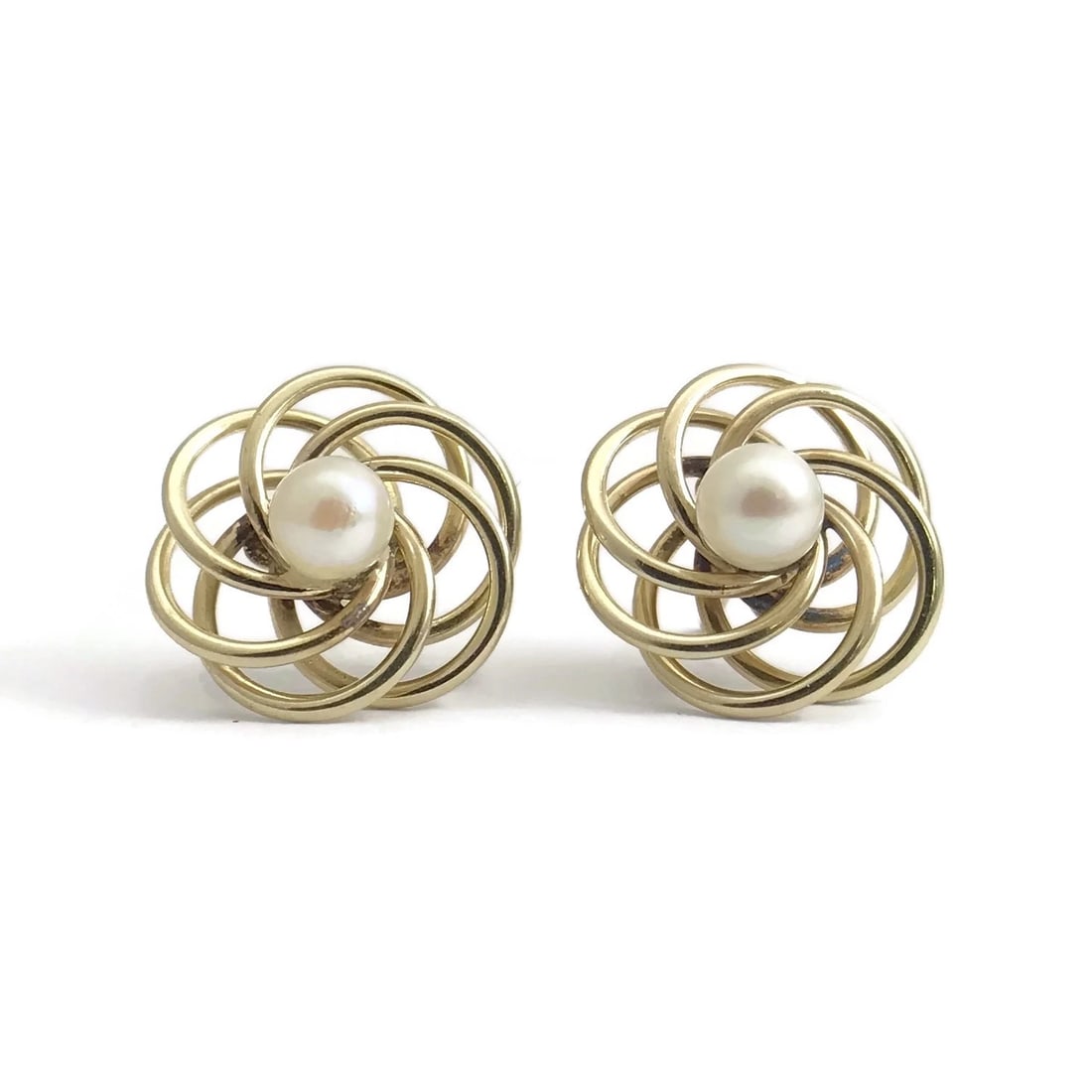 Vintage White Pearl Swirl Large Stud Earrings 14K Yellow Gold, 4.02 Grams (1 of 9)