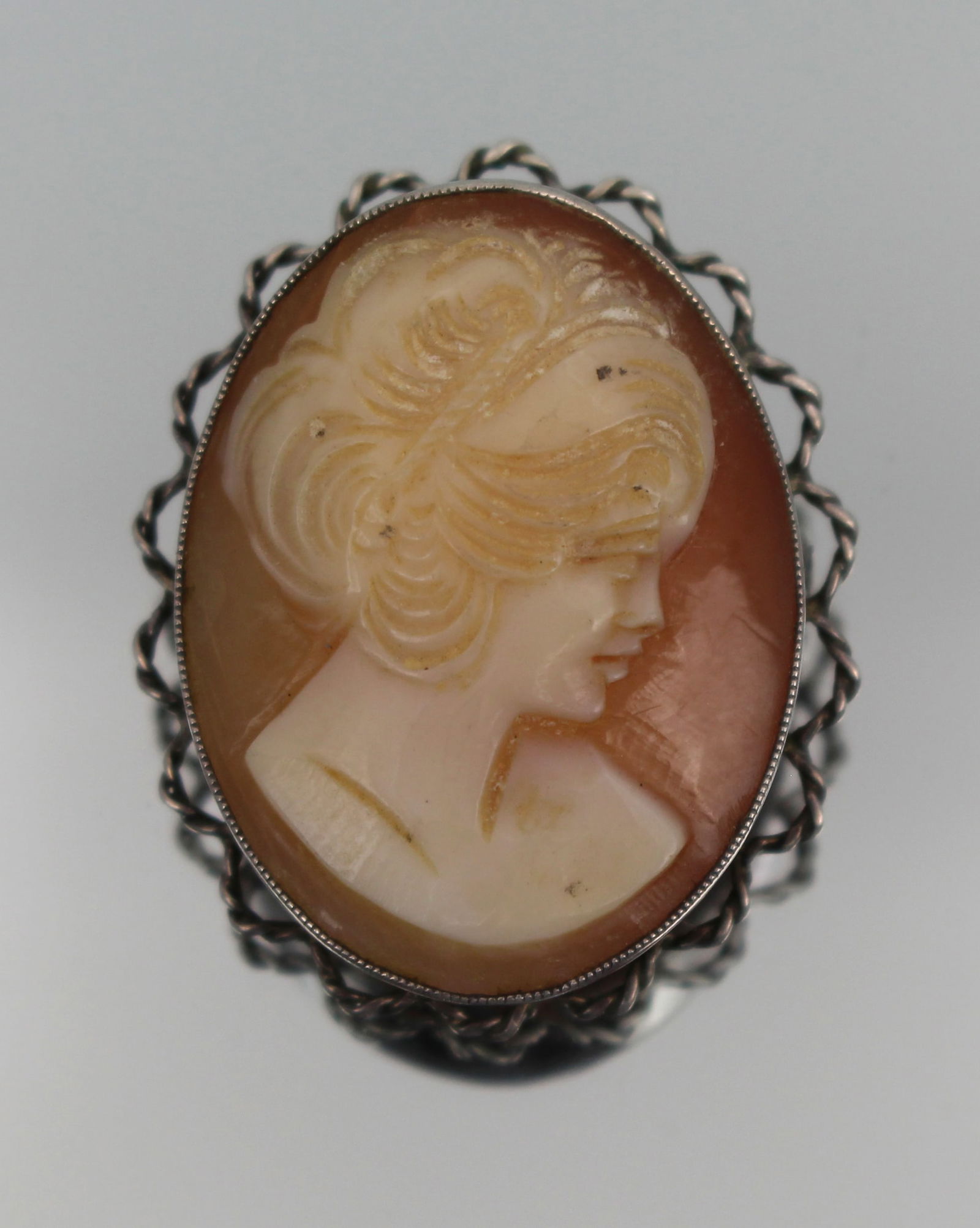 Antique Shell Cameo Brooch in Sterling Silver Mount (1 of 4)