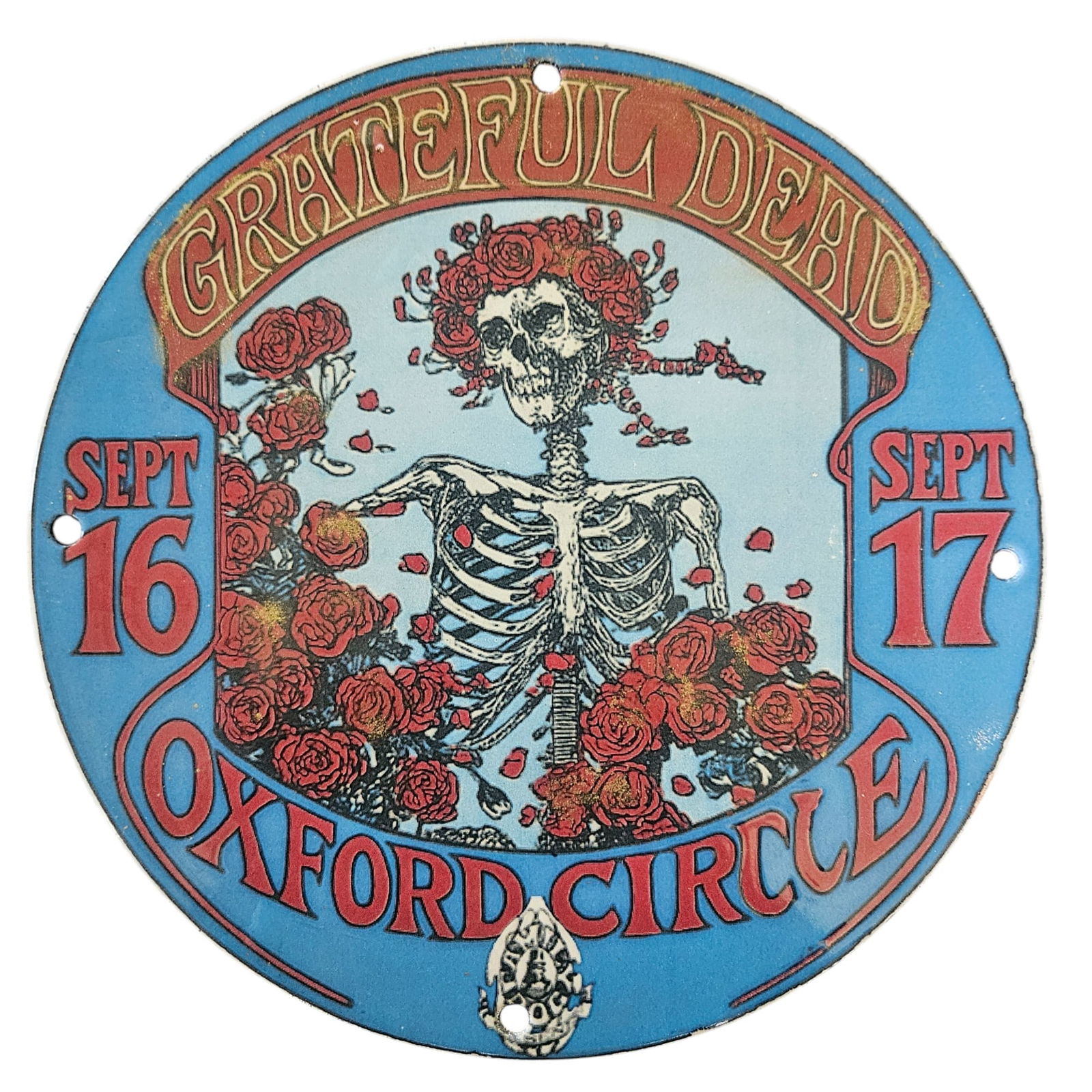 Grateful Dead Skeleton & Roses Porcelain 8" Sign – Psychedelic Concert Art (1 of 2)