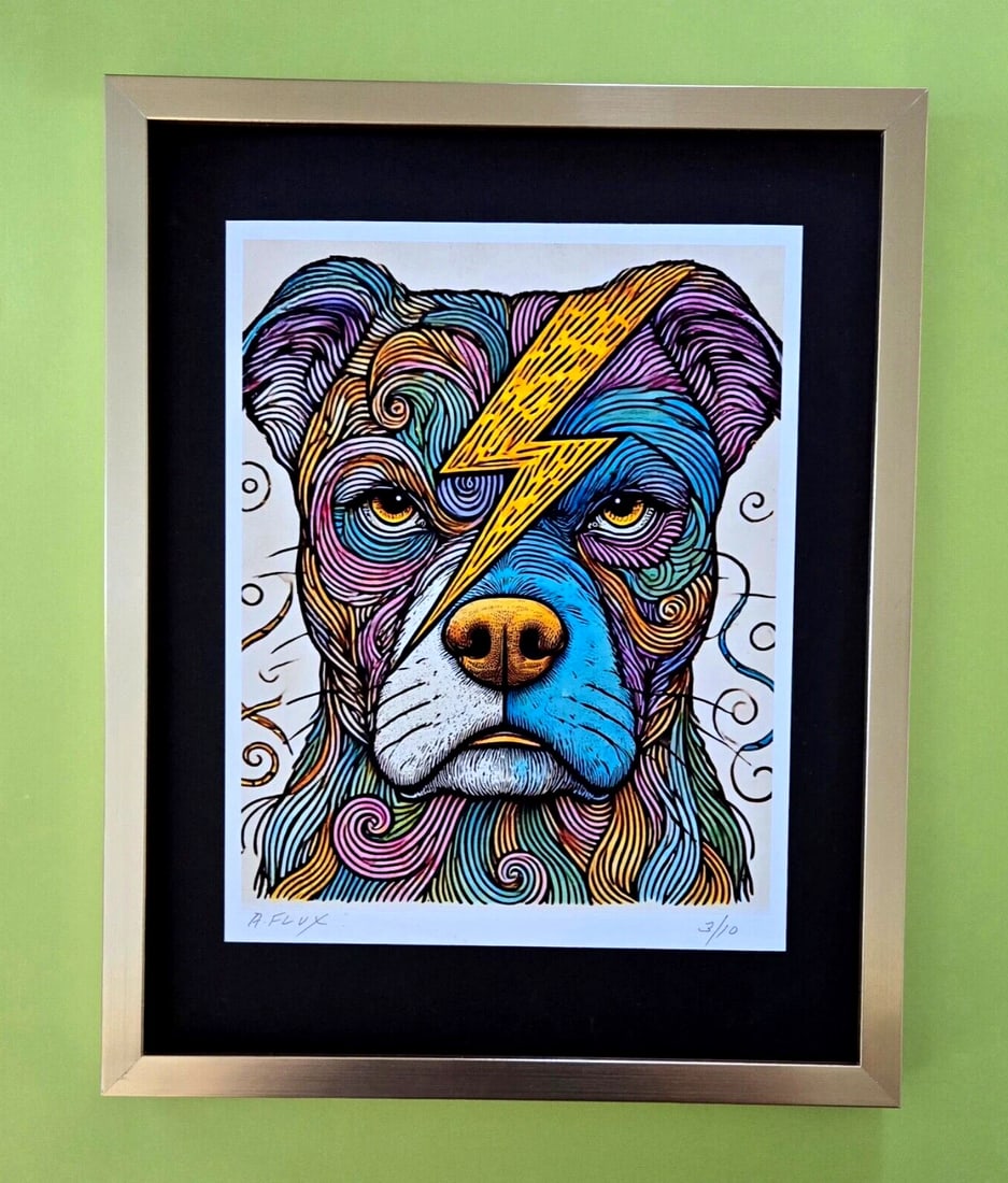 AIDAN FLUX | Hand Signed Authentic Ltd ED of 10 Print Framed David Bowie Dog COAThis is a (1 of 5)