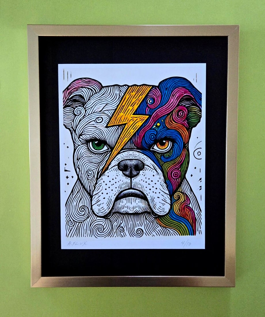 AIDAN FLUX | Hand Signed Authentic Ltd ED of 10 Print Framed David Bowie Dog COAThis is a (1 of 5)