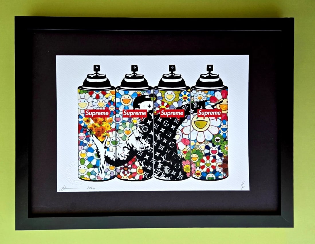 “Mari NYC Original FramedPop Art Hand Signed “Supreme Spray Banksy Squad” (1 of 3)