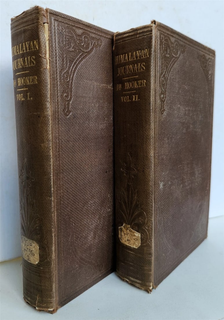 1855 HIMALAYAN JOURNALS by Joseph Hooker 2 VOLUMES antique ILLUSTRATED: Hooker, Joseph Dalton. Himalayan Journals. Notes of a Naturalist in Bengal, The Sikkim and Nepal Himalayas. The Khasia Mountains, &c. John Murray. London, 1855 2 volumes. Illustrated in b/w. Ex Librar