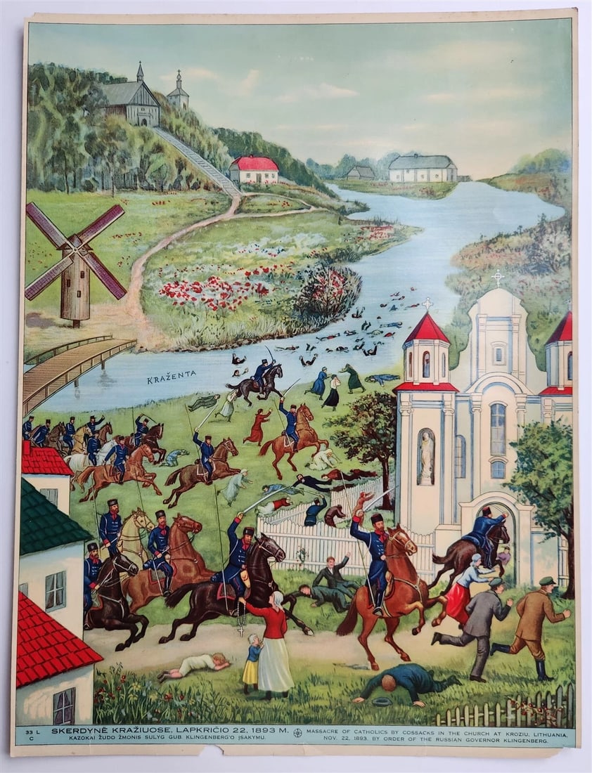 MASSACRE of LITHUANIAN CATHOLICS by RUSSIAN COSSACKS in 1893 VINTAGE POSTER (1 of 2)