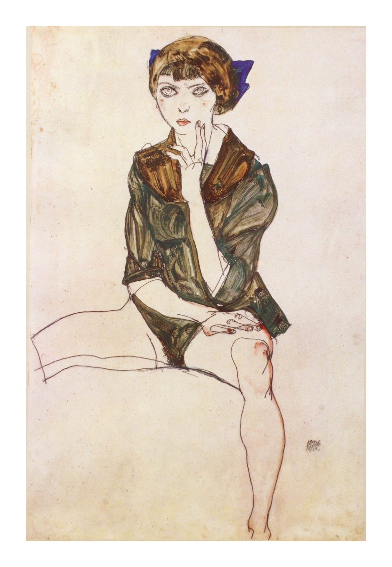 1981 Egon Schiele 23 Erotic Drawings Seated girl in green blouse: Artist: Egon Schiele Country: Austria Title: Seated girl in green blouse Medium: Offset - 23 Paper: Heavy paper 16 x 12 inch Published: by Edizioni Gabriele Mazzotta Provenance: Egon Schiele Erotic Dr