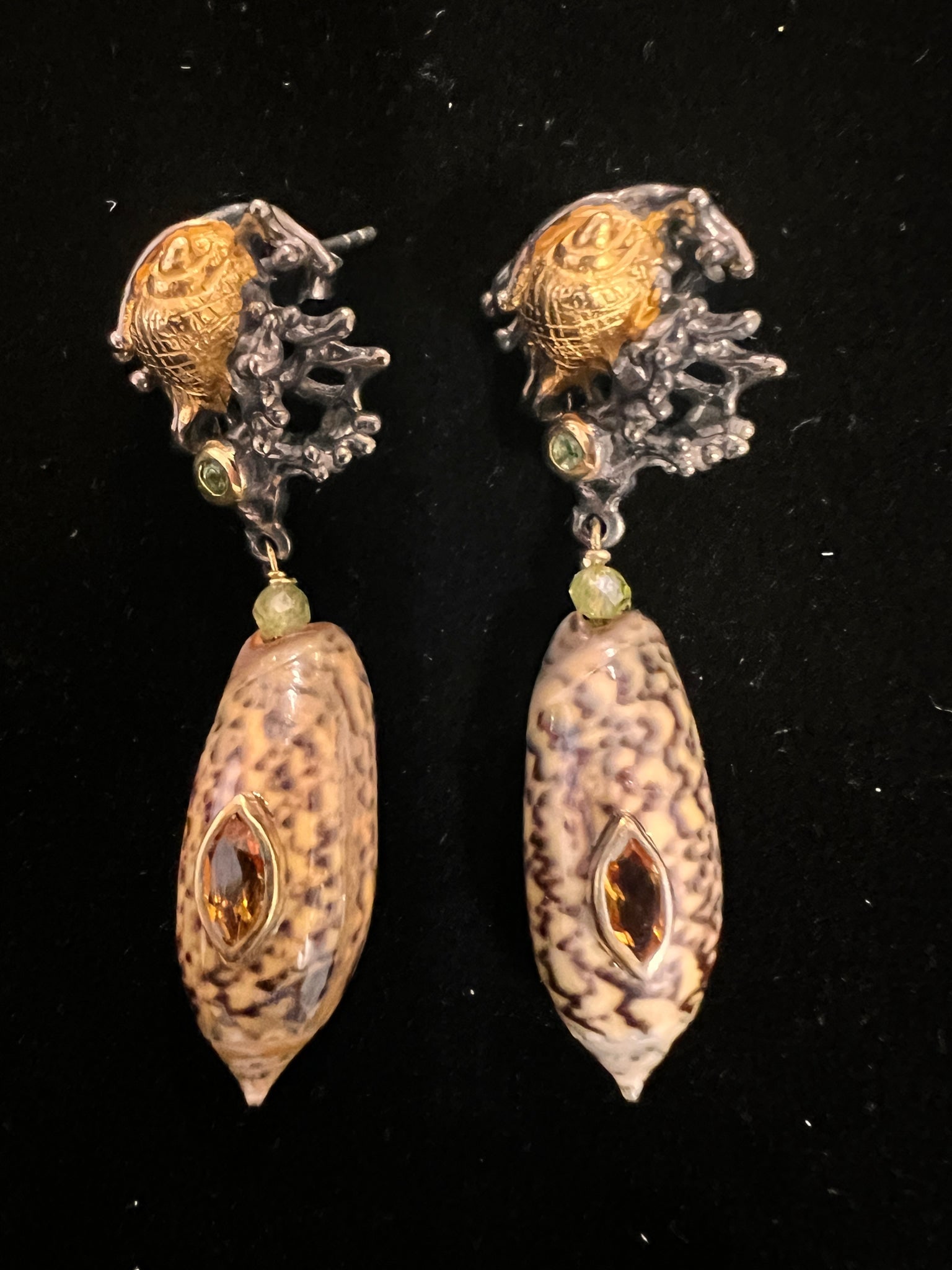 Sea-life Olive Shell Drop Earrings with Citrine (1 of 3)