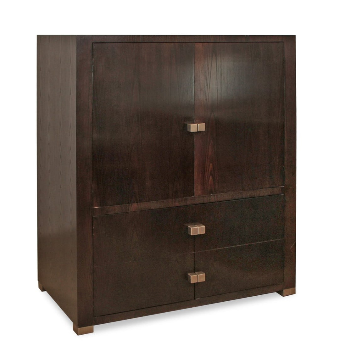 Custom Made Brueton Armoire (2 Available): Title:Custom Made Brueton Armoire (2 Available) Description:This custom-made Brueton armoire is a striking example of modern craftsmanship and sleek design. Finished in a rich, dark wood, the armoire