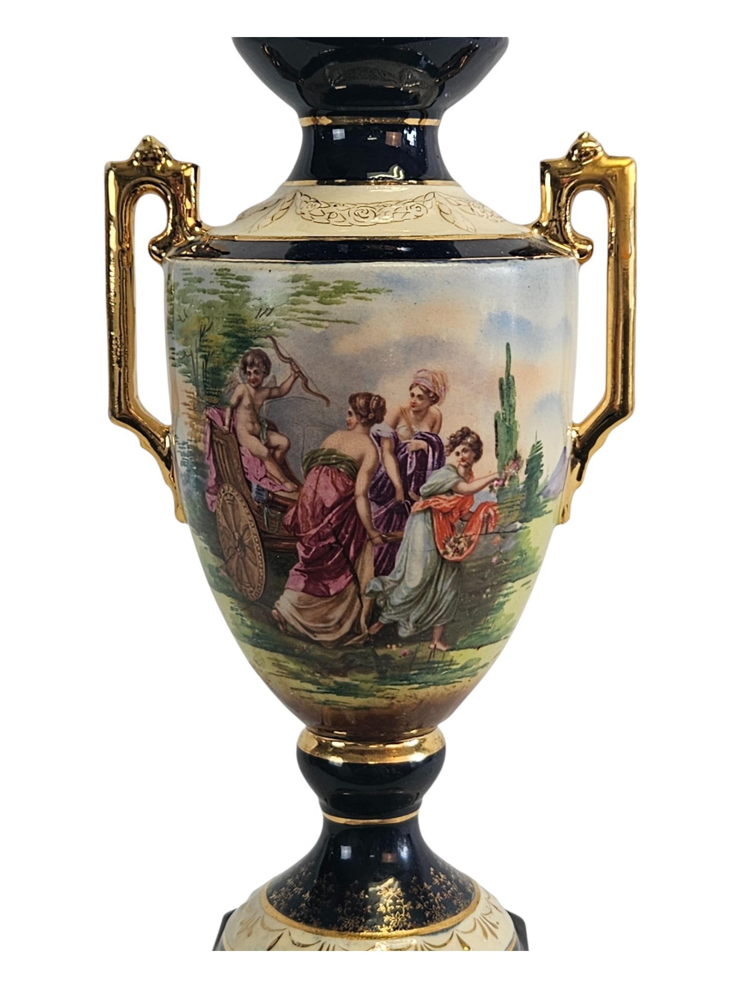 Exquisite Hand-Painted Porcelain Urn: Title:Exquisite Hand-Painted Porcelain Urn Description:This exquisite porcelain urn is a superb example of a timeless decorative art piece. The urn's classical amphora form is beautifully complemented