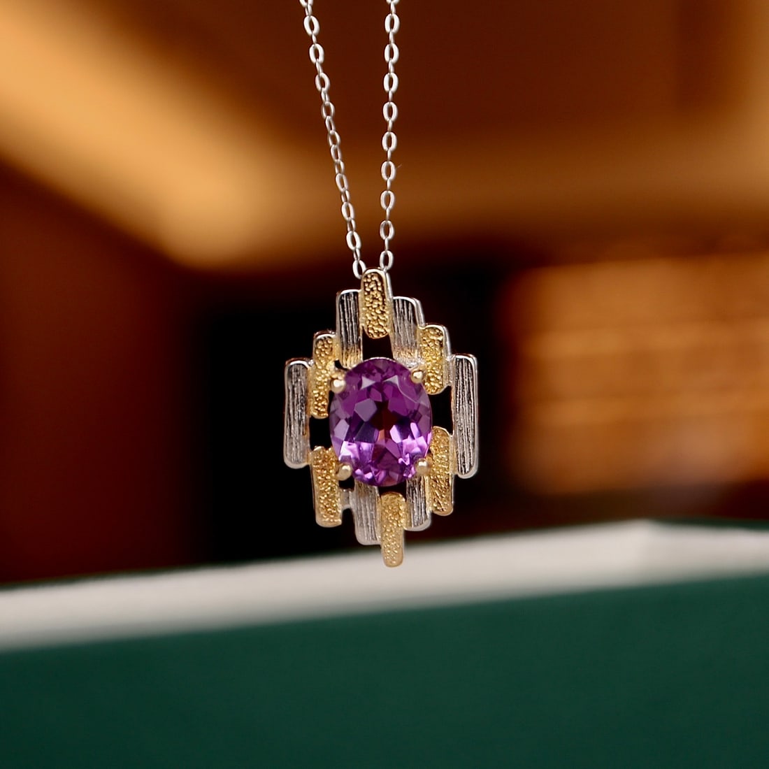 Natural Uruguayan Amethyst Sterling Silver Pendant: Natural Uruguayan amethyst sterling silver pendant. Approximately 25*16mm in size, with the loose stone measuring 8*10mm. Delicate and elegant, this pendant features the Nine Purple Fire element, whic