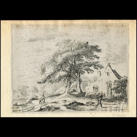 Rustic Landscape after Jacob van Ruisdael – Monogrammed Etching, Amsterdam c.1800