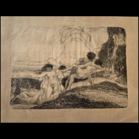 Title: Bathers in a Landscape – Late 19th‑Century Engraving