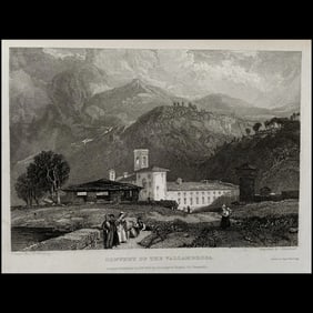 Convent of the Vallambrosa – Antique Steel Engraving by J. Henshall after J.D. Harding (1832)