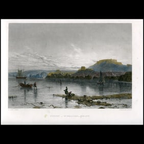 Sunset – St. Helier’s, Jersey – Antique Hand-Colored Engraving by A. Clint