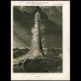 Bell Rock Lighthouse – Dramatic 1817 Antique Engraving of Scotland's Iconic Beacon