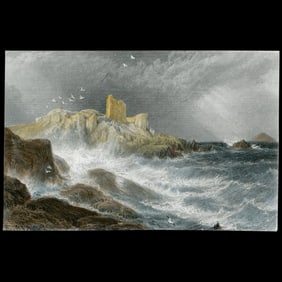 Turnbury Castle – Antique Hand-Colored Engraving by Samuel Bradshaw after Birkett Foster
