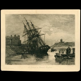 A Collier in Bristol Harbour – Antique Etching by M. W. Ridley (fl. 1840)