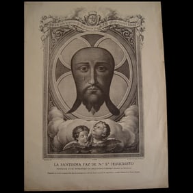 Antique Devotional Print – La Santísima Faz de Nuestro Señor Jesucristo – M.