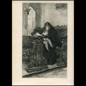 Antique Etching – The Widow’s Prayer – F. Krofta & A. Kaufmann
