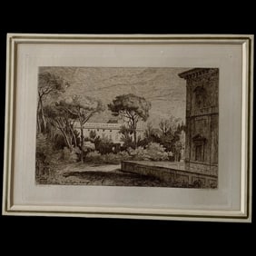 Leon Gaucharel - 1876 etching - 'The Ancient City' after Claude Lorrain