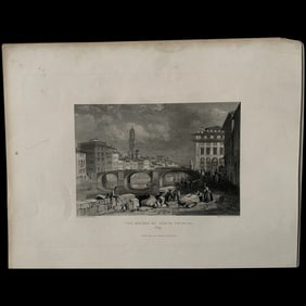 The Bridge of Santa Trinita. After J.D. Harding. Engraved by J. Redaway (1832)