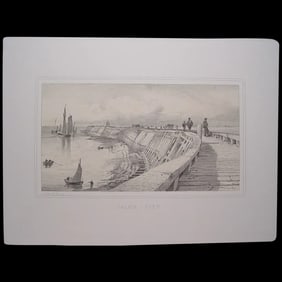 Calais Pier, France - Antique engraving